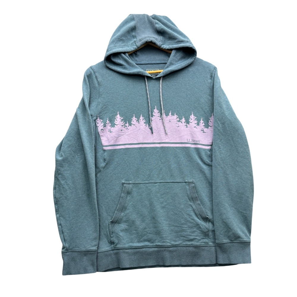 L.L.Bean 505617 Hoodie Womens L Blue Long Sleeve Graphic Tree Fleece Fleece